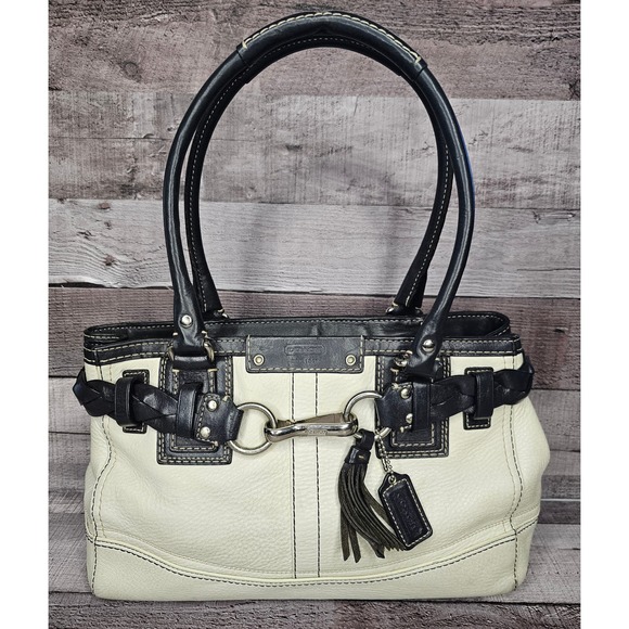 Coach Handbags - COACH Hampton M0893-F13087 White & Black Leather Pocketbook Handbag Purse
